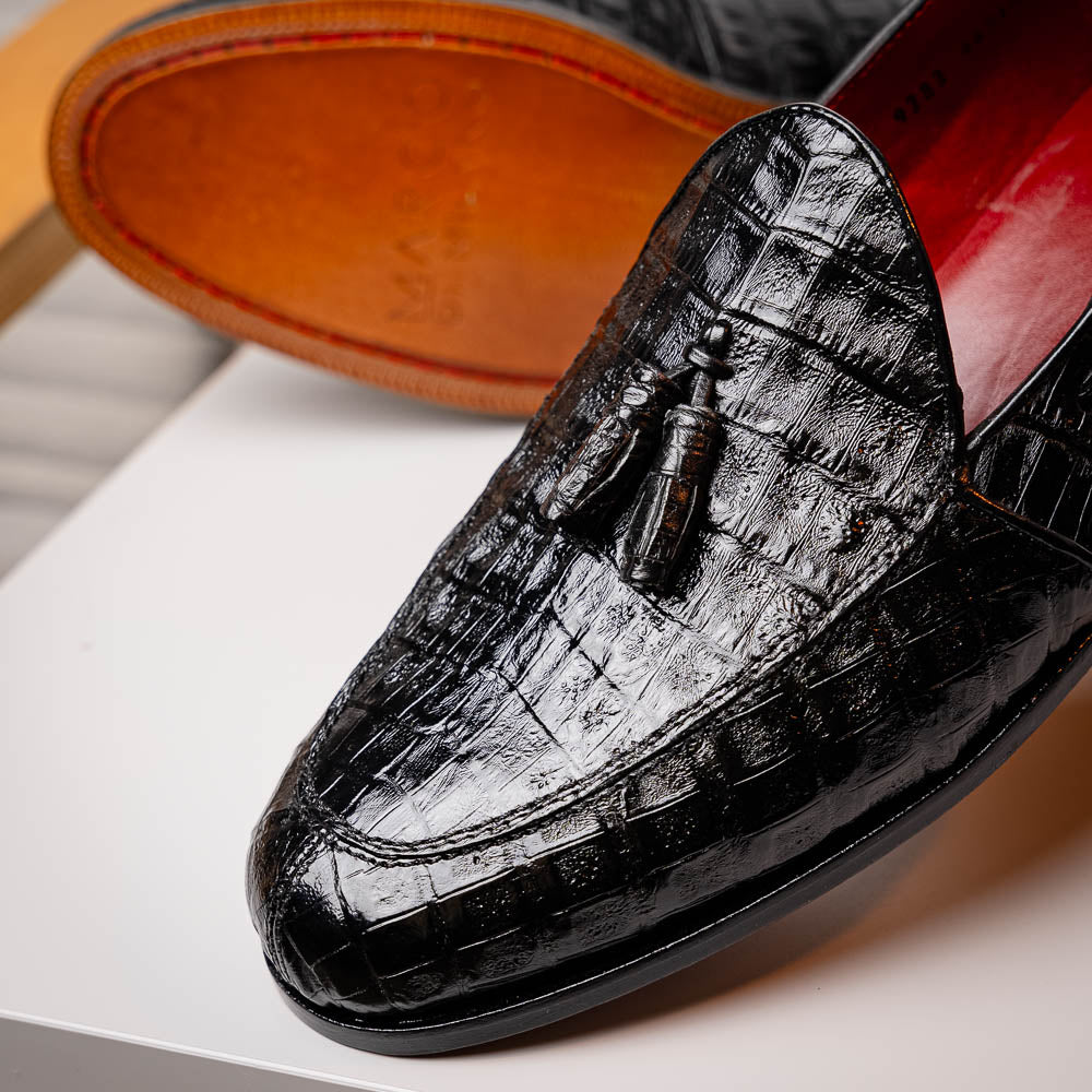 Bianchi men's Caiman Crocodile dress shoes tassel loafers