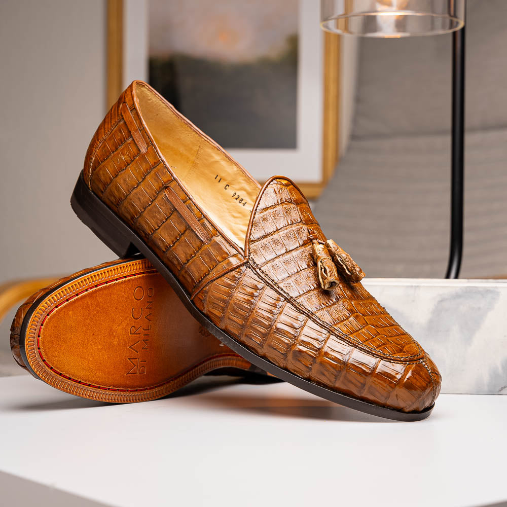 Bianchi Bay Apache Marco di Milano Genuine Caiman Crocodile Loafers Shoes Men's