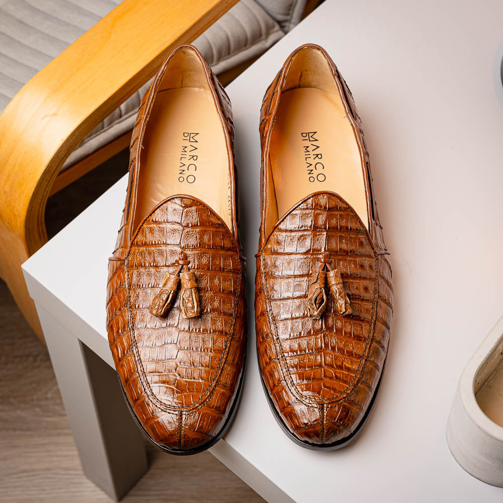 Bianchi Bay Apache Marco di Milano Genuine Caiman Crocodile Loafers Shoes Men's