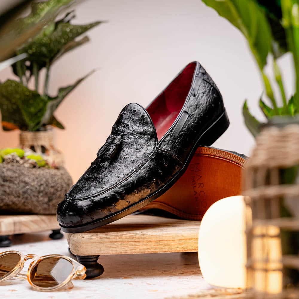 Aubiere genuine ostrich quill loafers shoes tasseled men's dress casual