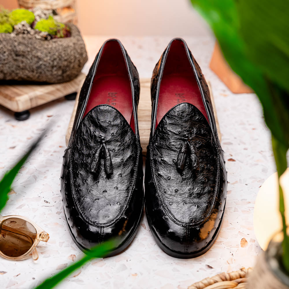Aubiere genuine ostrich quill loafers shoes tasseled men's dress casual