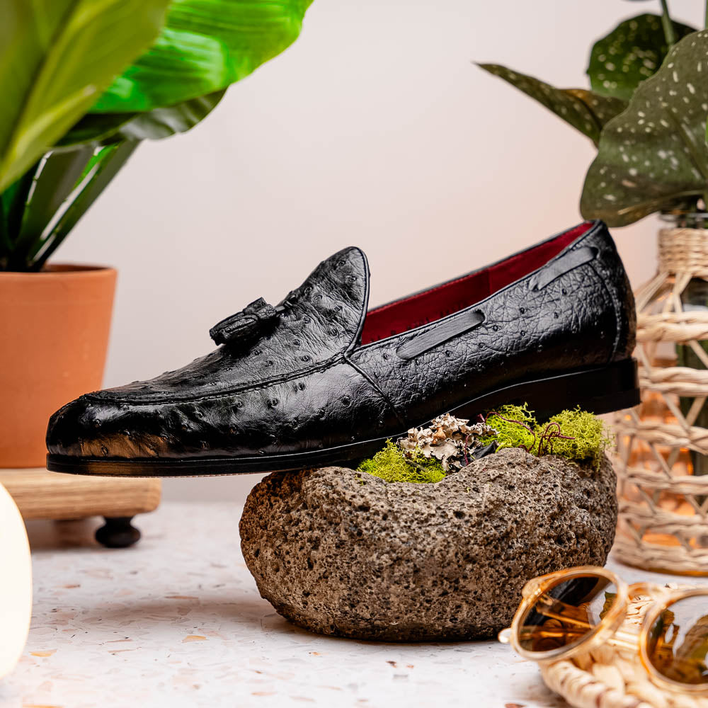 Aubiere genuine ostrich quill loafers shoes tasseled men's dress casual