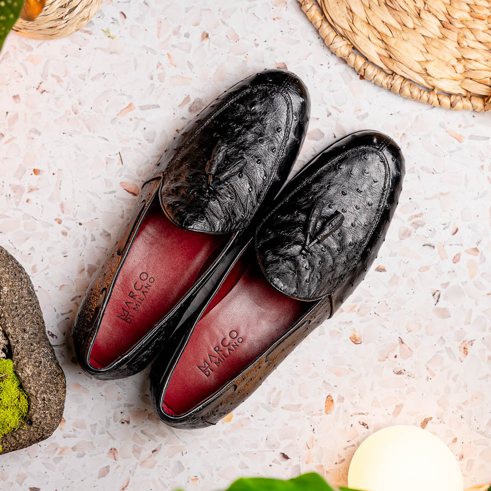 Aubiere genuine ostrich quill loafers shoes tasseled men's dress casual