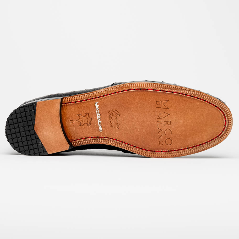 Aubiere genuine ostrich quill loafers shoes tasseled men's dress casual