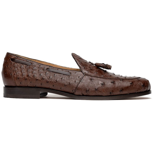 Aubiere Brown tassel loafers men's dress shoes Ostrich quill Milano