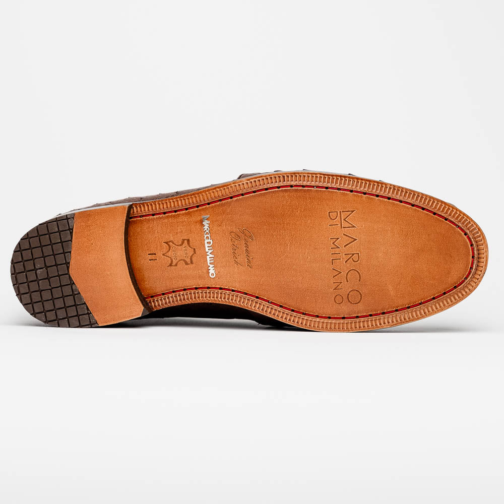 Aubiere Brown tassel loafers men's dress shoes Ostrich quill Milano