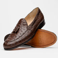 Aubiere Brown tassel loafers men's dress shoes Ostrich quill Milano