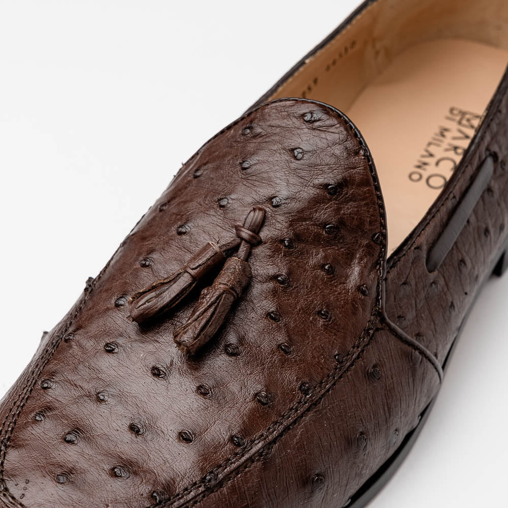 Aubiere Brown tassel loafers men's dress shoes Ostrich quill Milano
