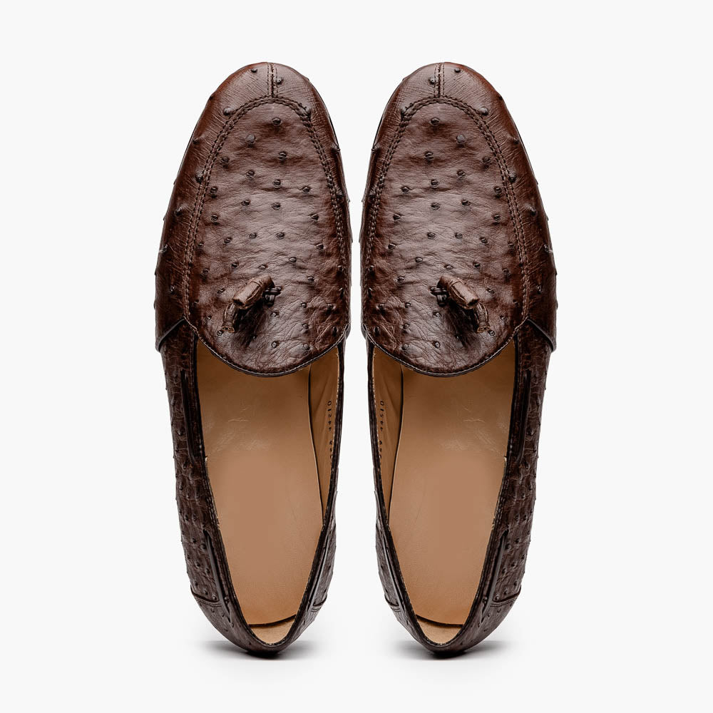 Aubiere Brown tassel loafers men's dress shoes Ostrich quill Milano