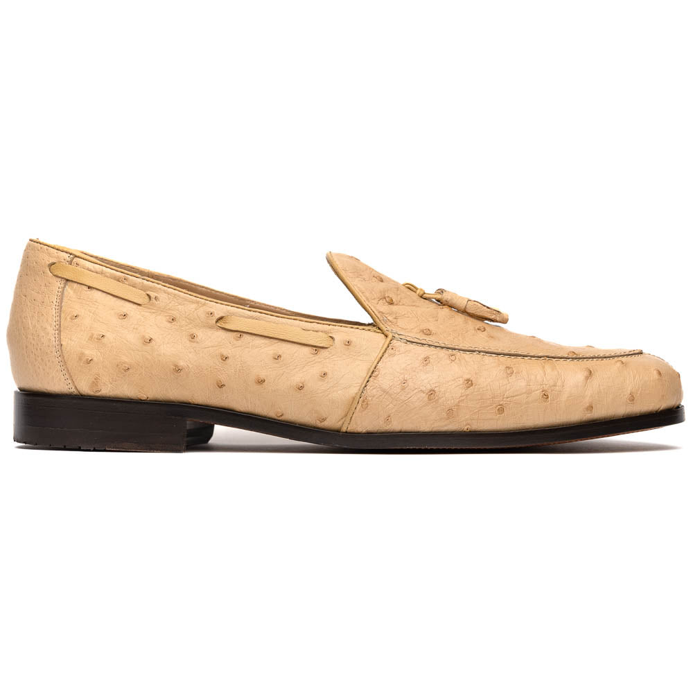 Aubiere Orix beige men's genuine Ostrich quill tassel loafers bone Milano