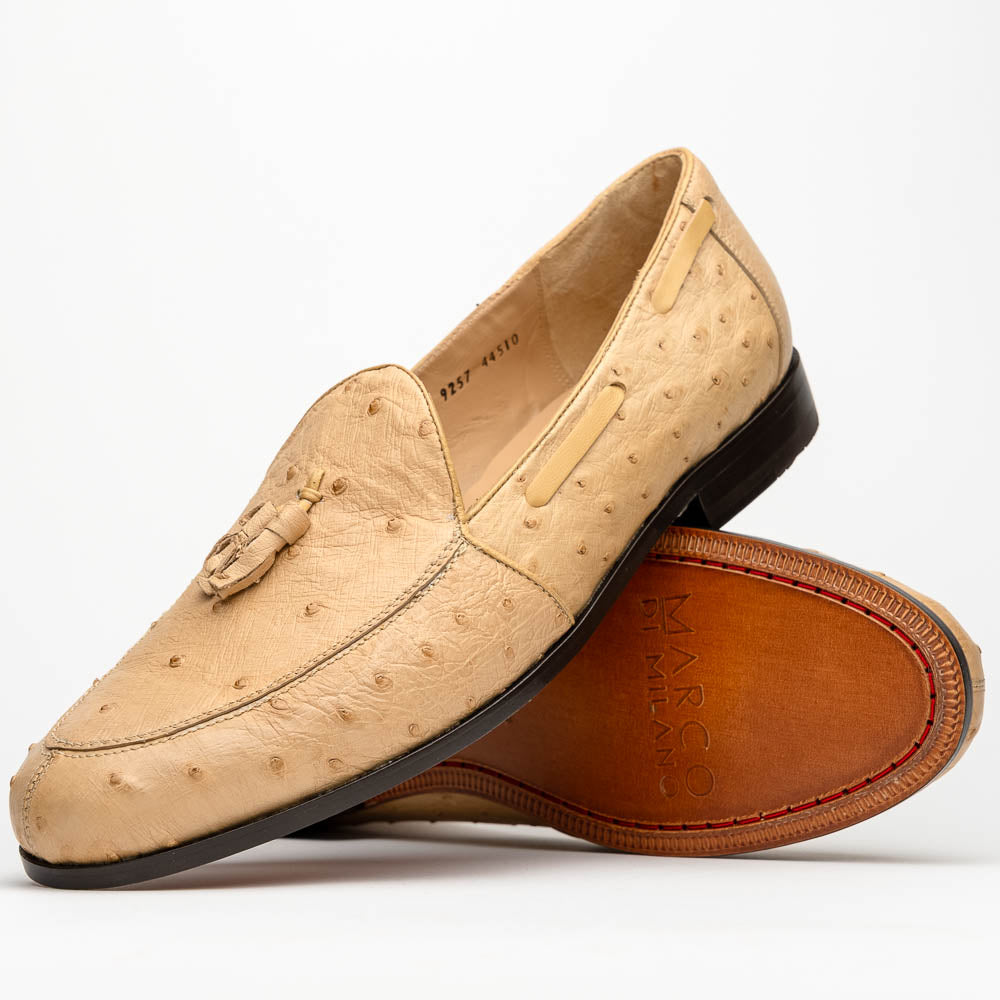 Aubiere Orix beige men's genuine Ostrich quill tassel loafers bone Milano