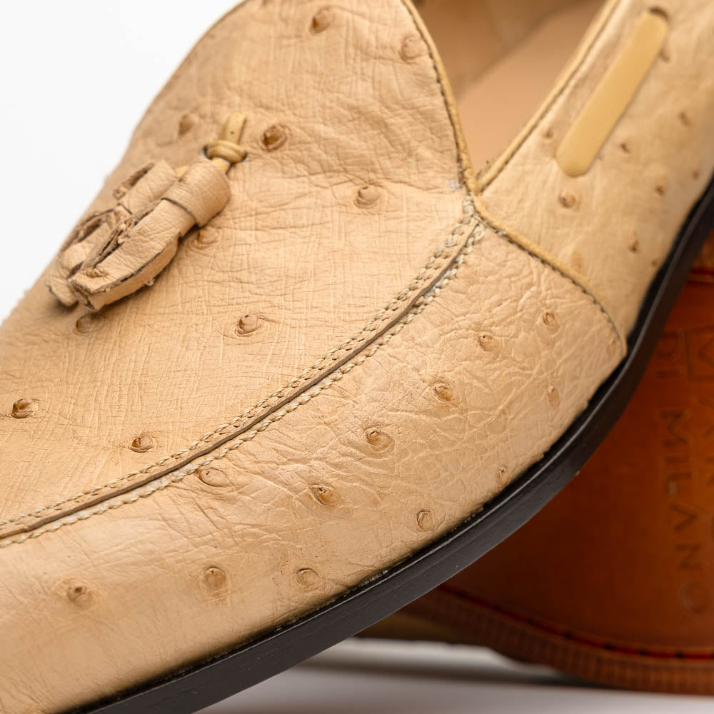 Aubiere Orix beige men's genuine Ostrich quill tassel loafers bone Milano
