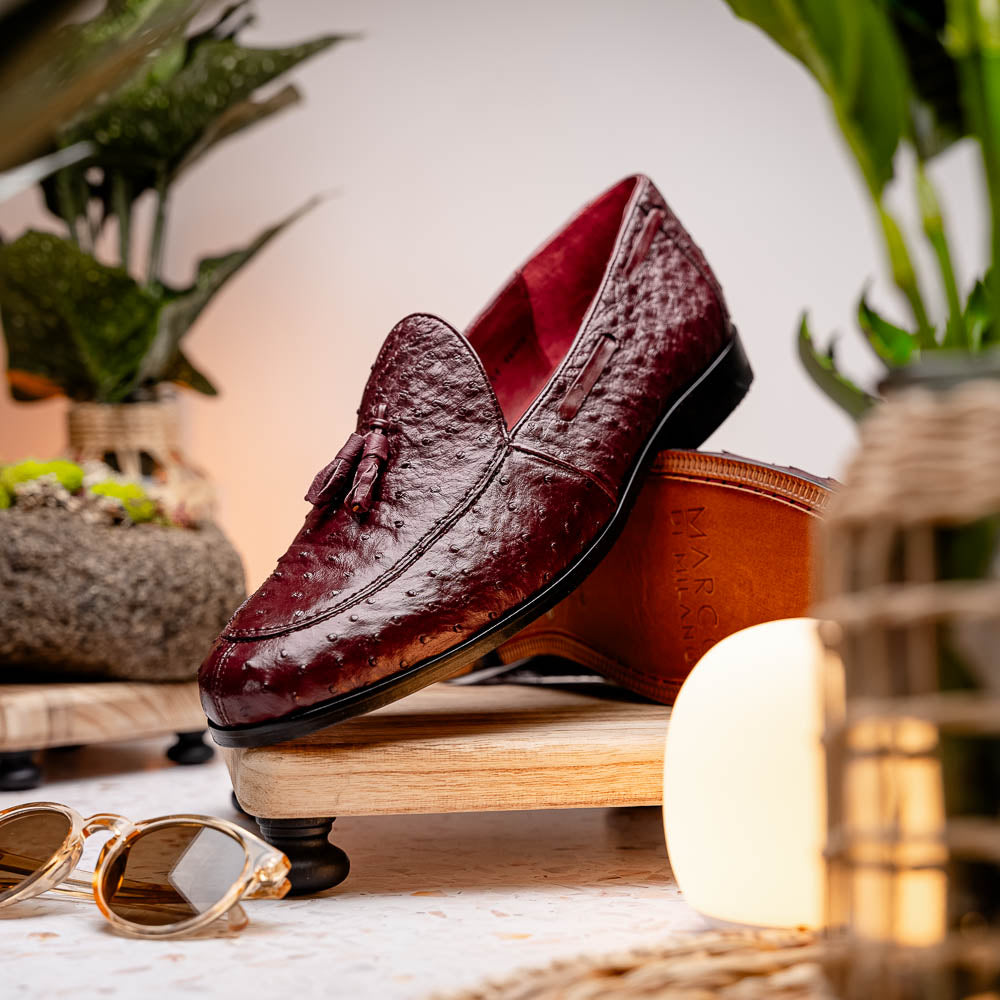 Aubiere Wine men's loafers genuine Ostrich quill shoes tassels