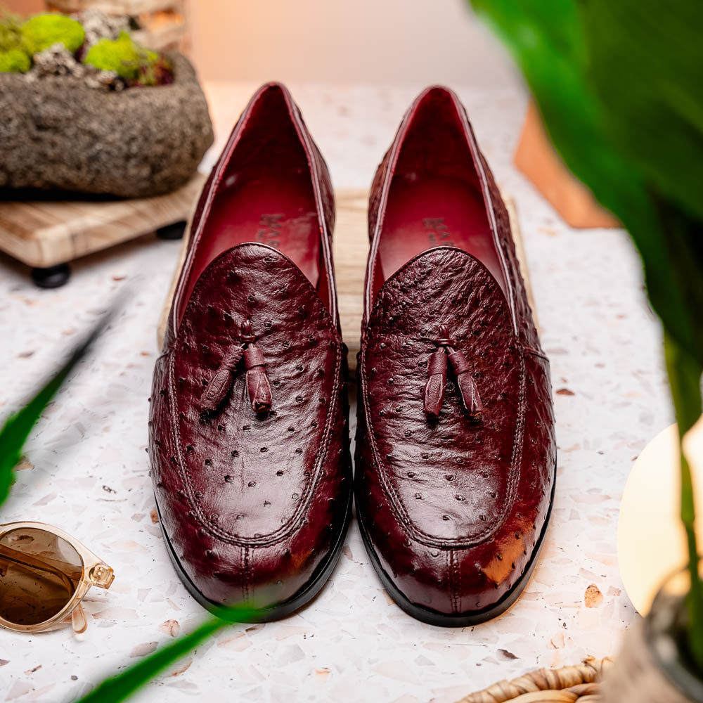 Aubiere Wine men's loafers genuine Ostrich quill shoes tassels