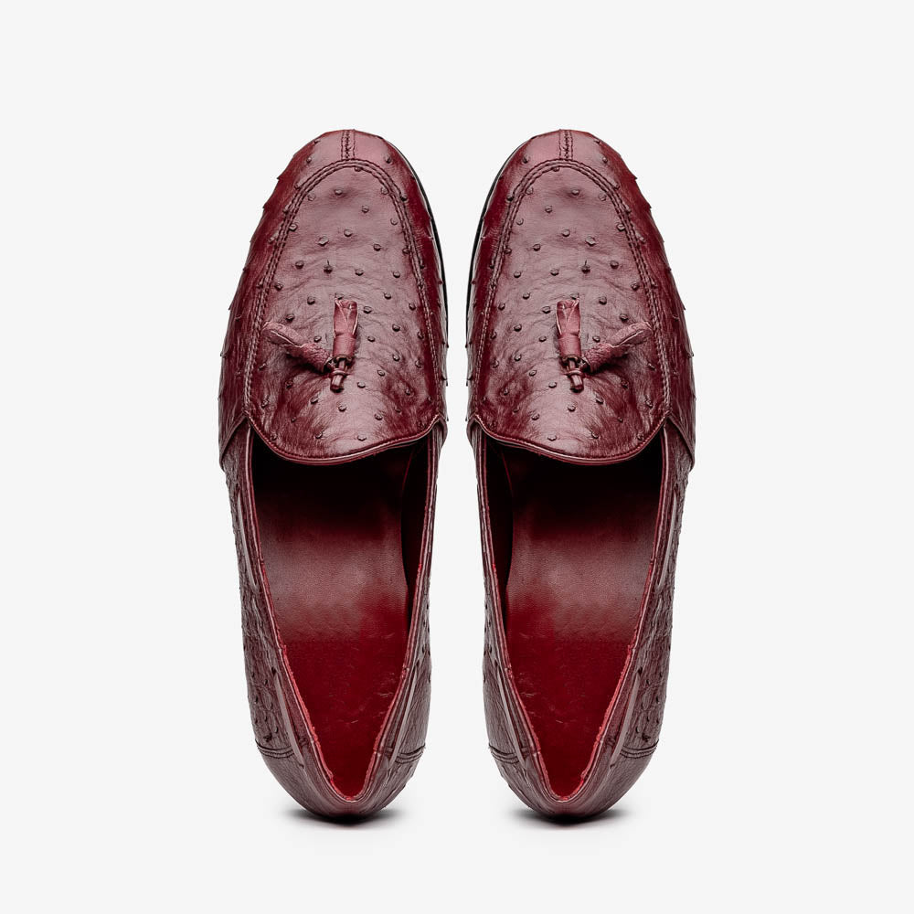 Aubiere Wine men's loafers genuine Ostrich quill shoes tassels