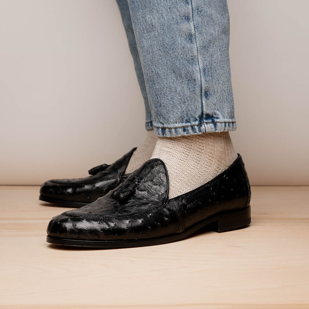 Aubiere genuine ostrich quill loafers shoes tasseled men's dress casual