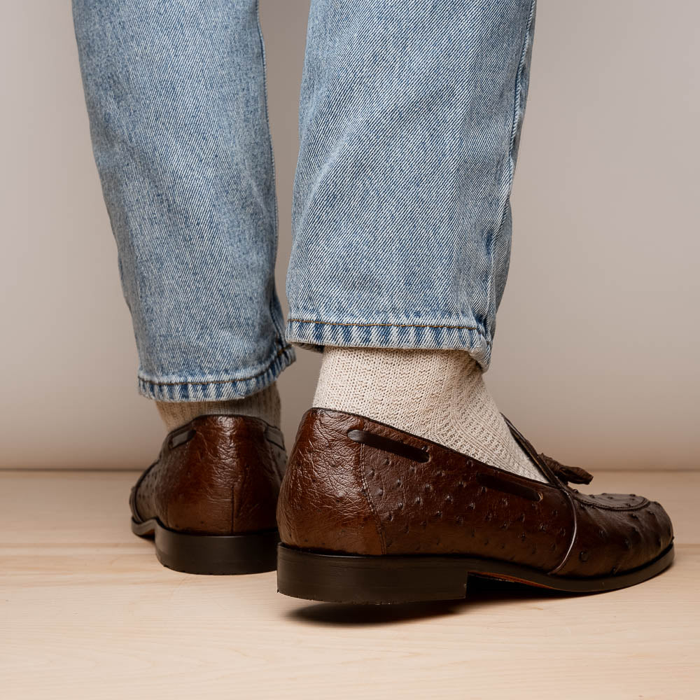 Aubiere Brown tassel loafers men's dress shoes Ostrich quill Milano