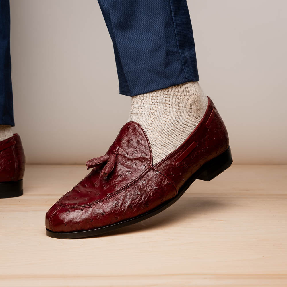 Aubiere Wine men's loafers genuine Ostrich quill shoes tassels