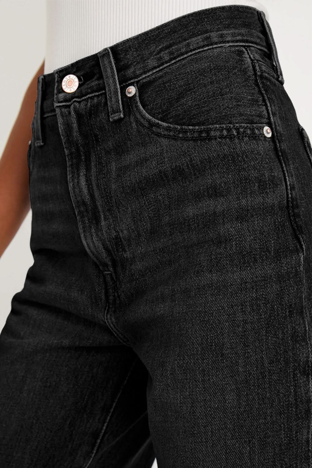 Black Raw Hem Loose Straight Leg High Waist Blue Jeans Denim