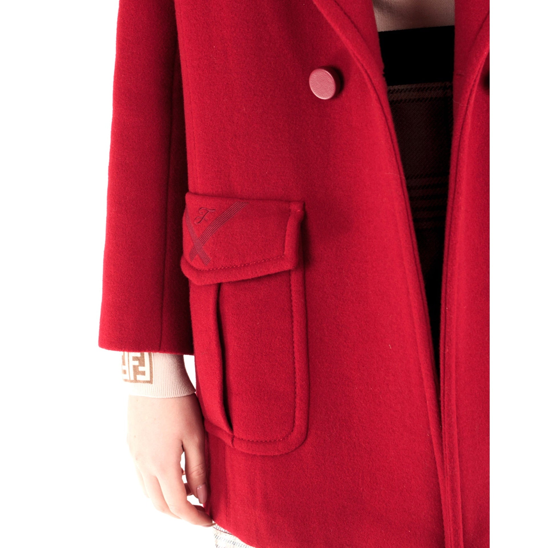 Fendi Fur Collar Wool Coat ladies red jacket