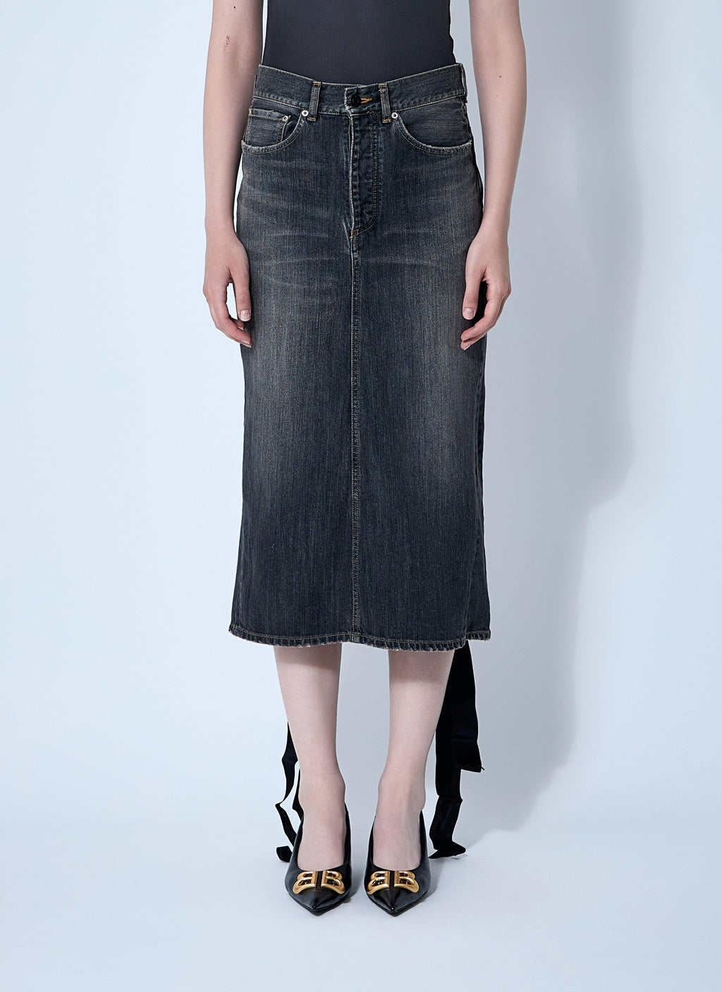 Balenciaga Ladies rear Lace-Up denim jean Skirt