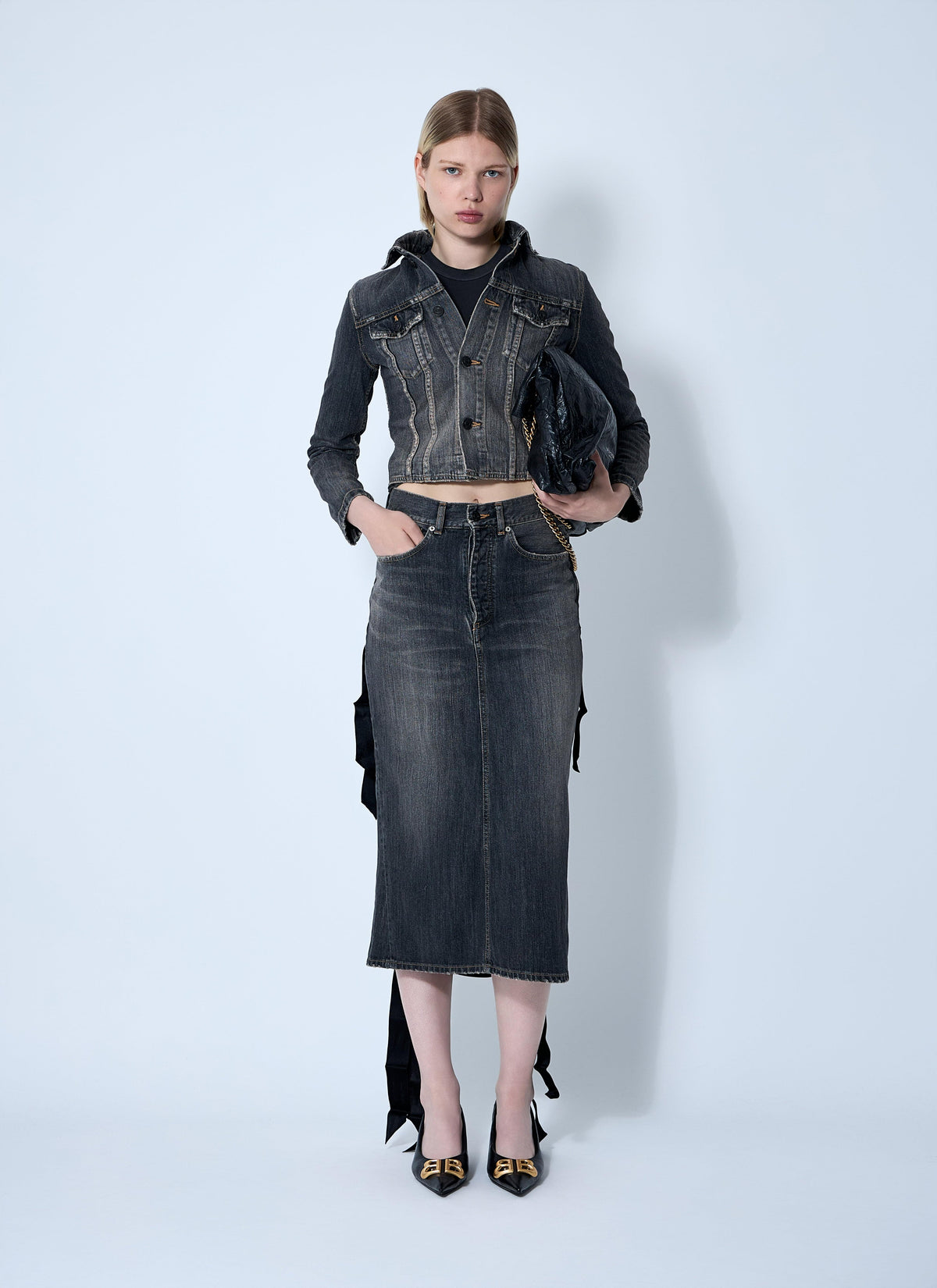 Balenciaga Ladies rear Lace-Up denim jean Skirt