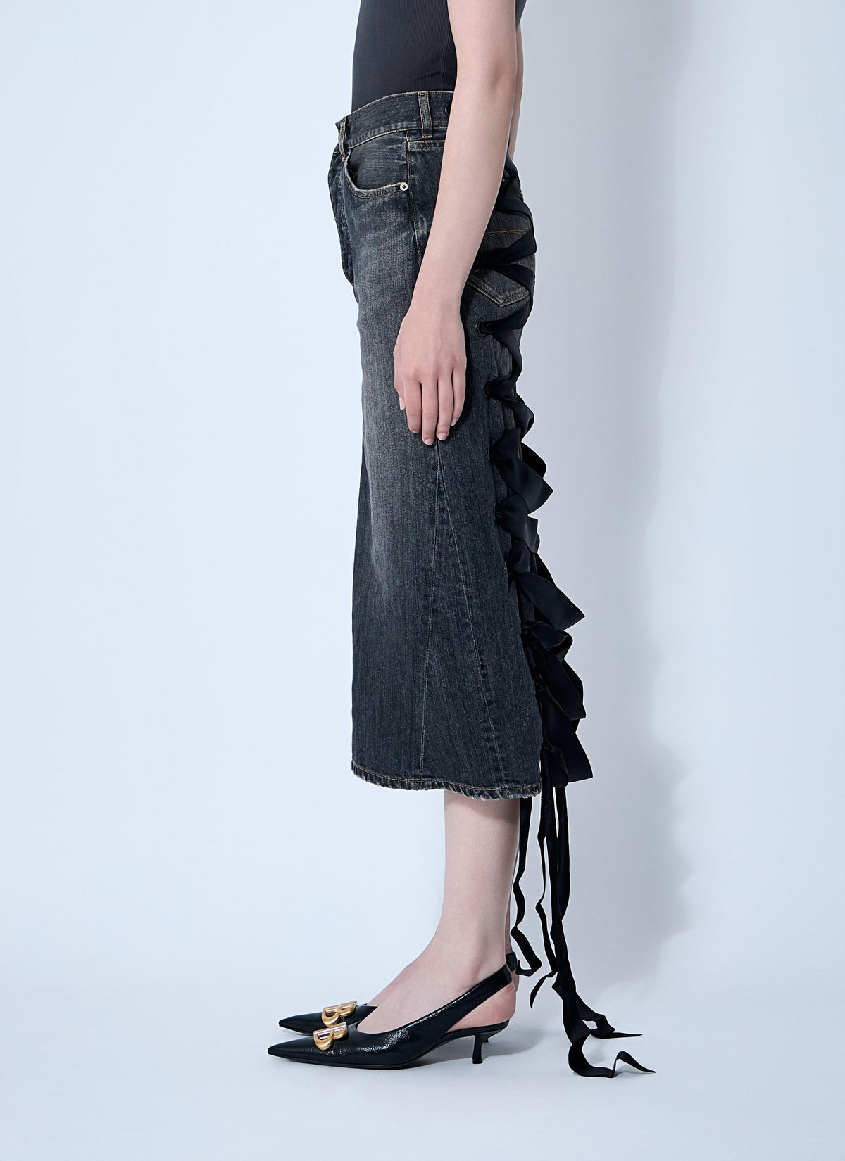 Balenciaga Ladies rear Lace-Up denim jean Skirt