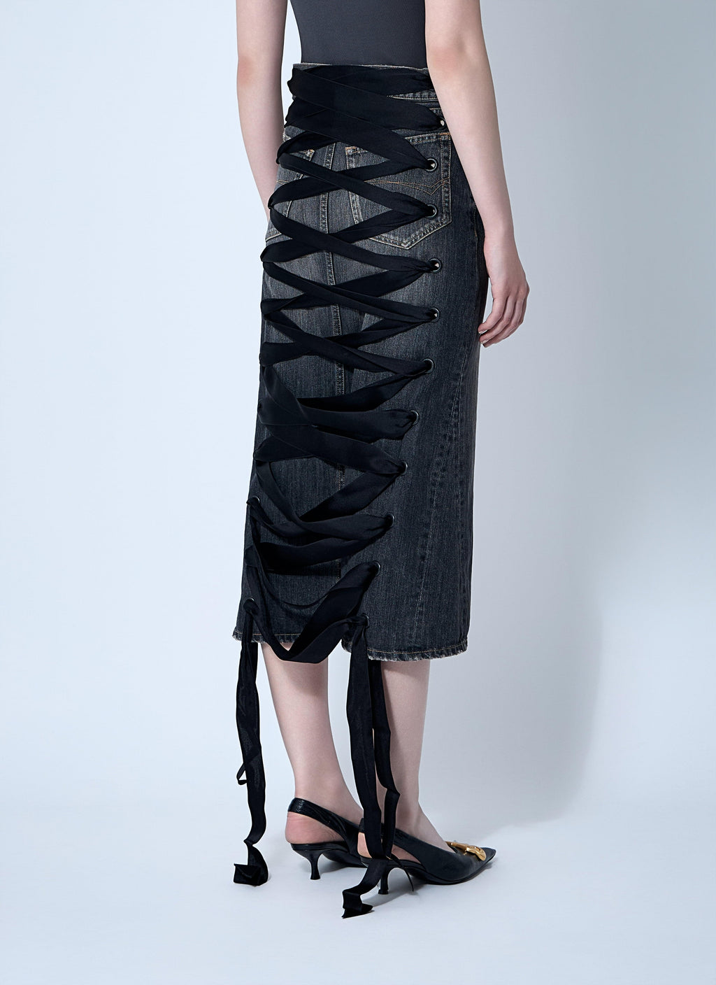 Balenciaga Ladies rear Lace-Up denim jean Skirt