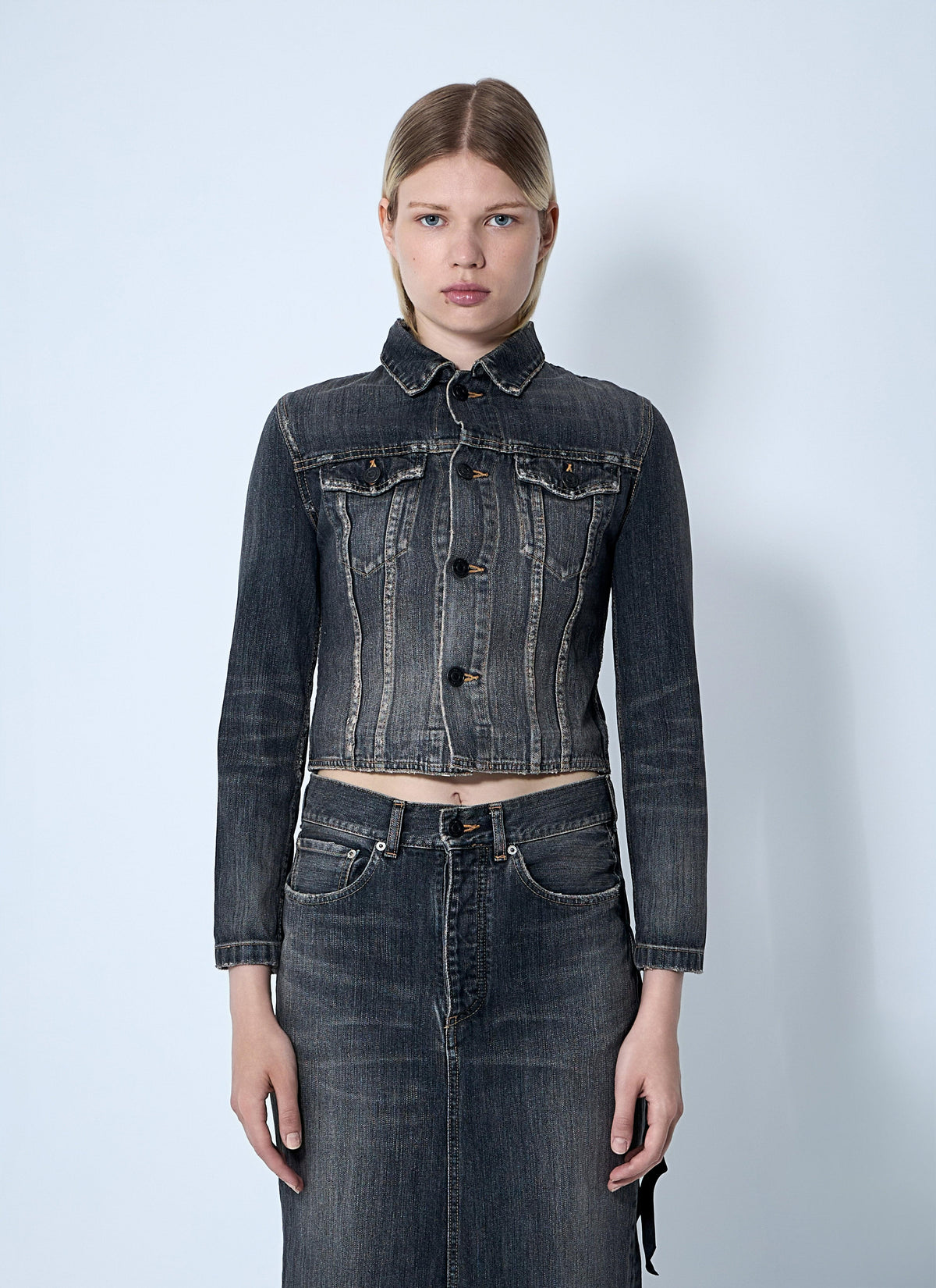 Balenciaga Ladies Lace-Up Back Denim Jacket Jean