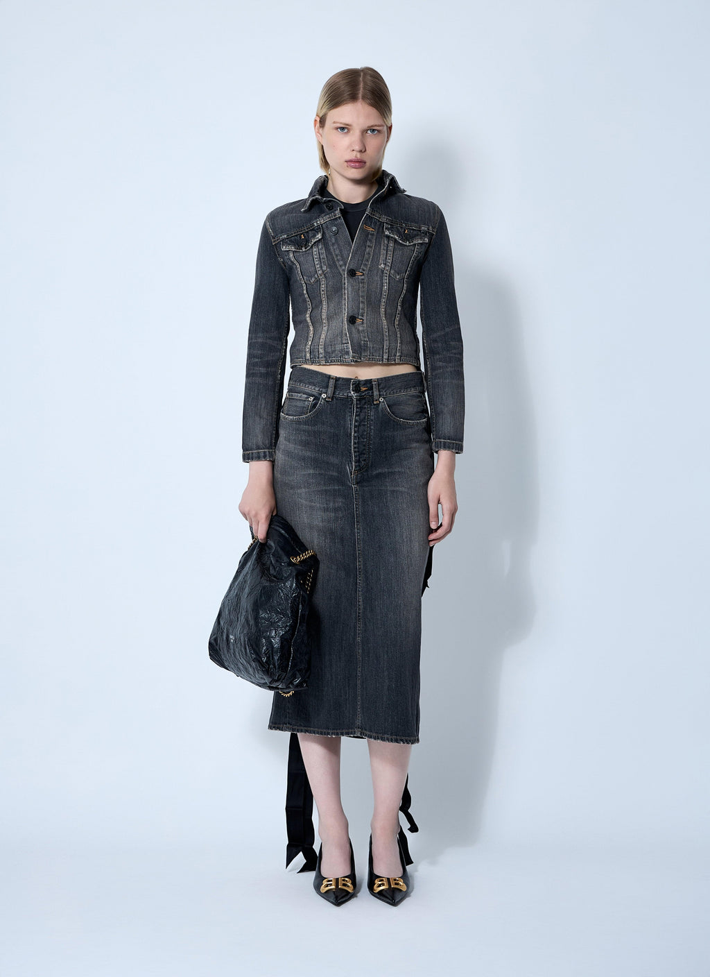Balenciaga Ladies Lace-Up Back Denim Jacket Jean