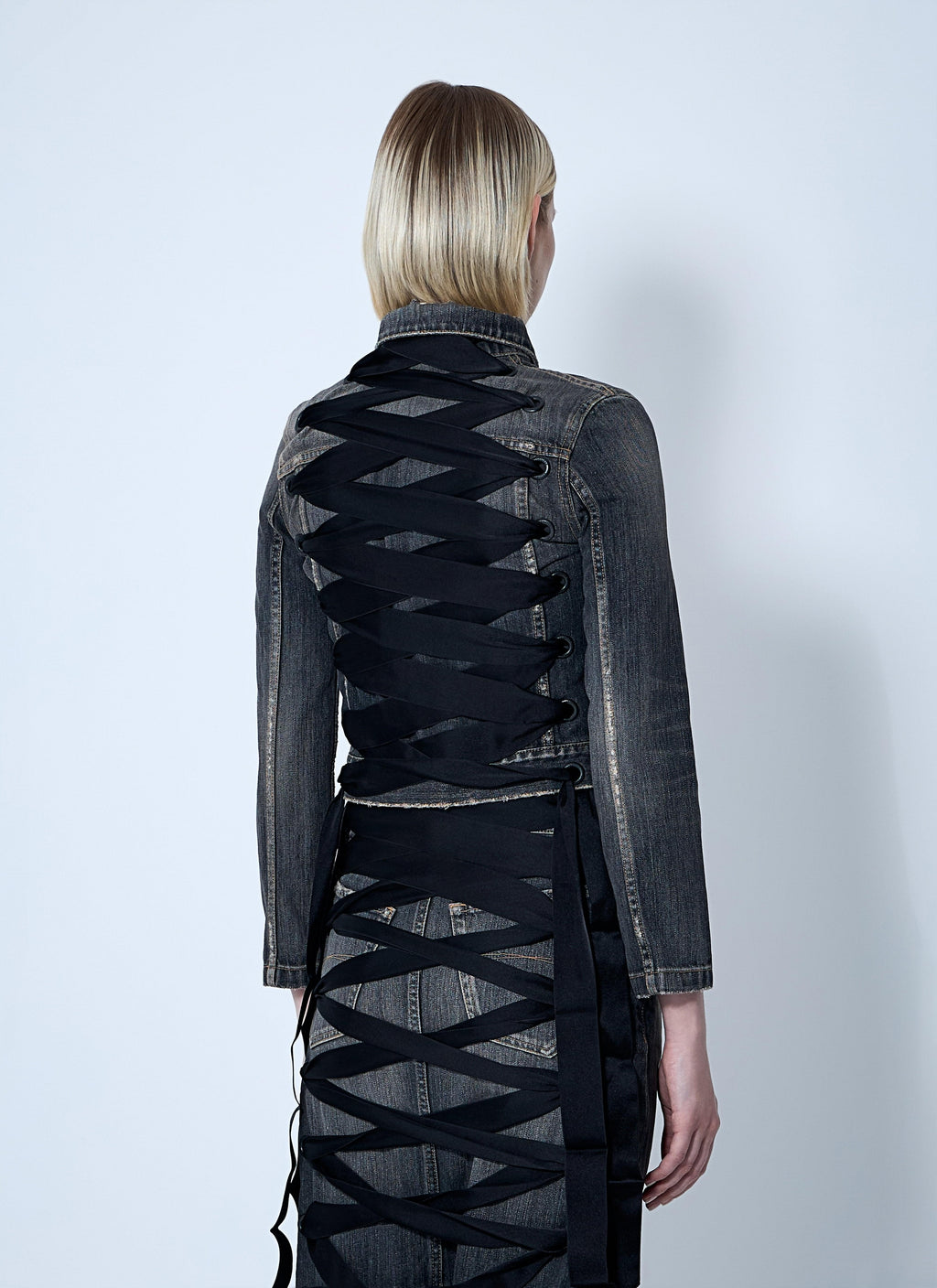 Balenciaga Ladies Lace-Up Back Denim Jacket Jean