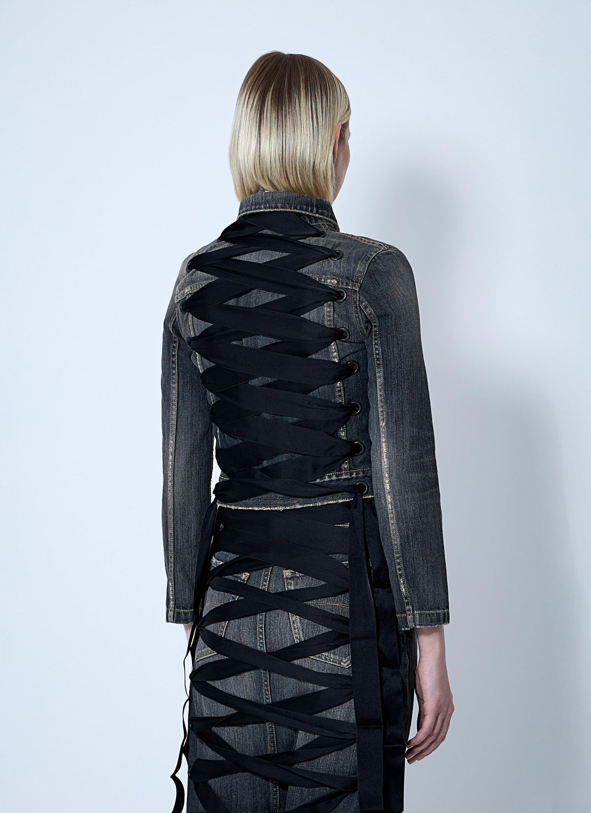 Balenciaga Ladies Lace-Up Back Denim Jacket Jean