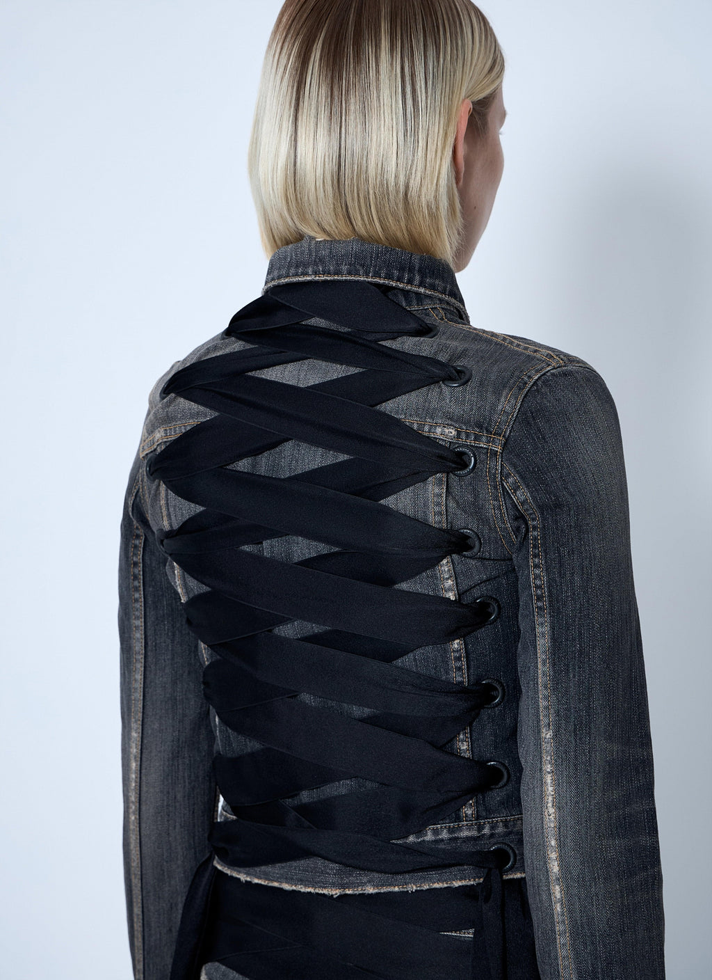 Balenciaga Ladies Lace-Up Back Denim Jacket Jean