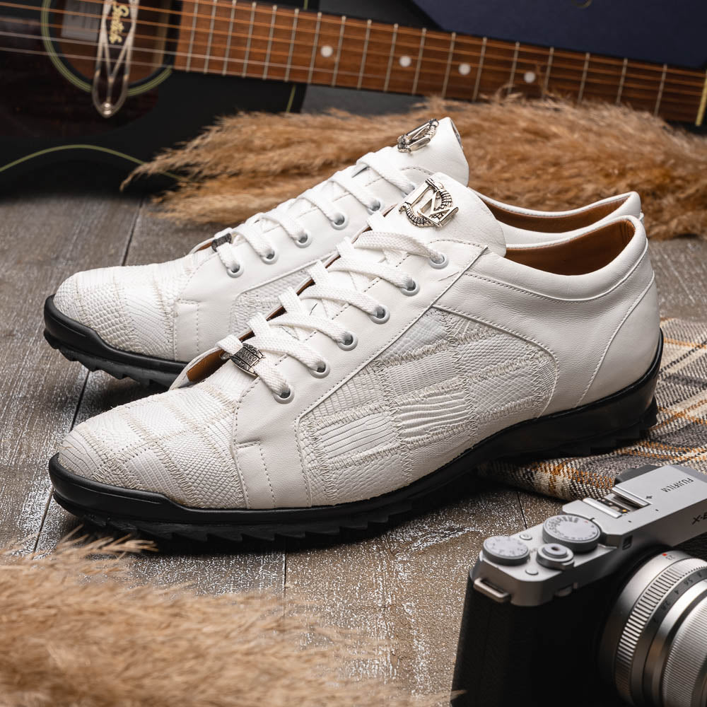 Bari White genuine lizard skin sneakers shoes men's Milano