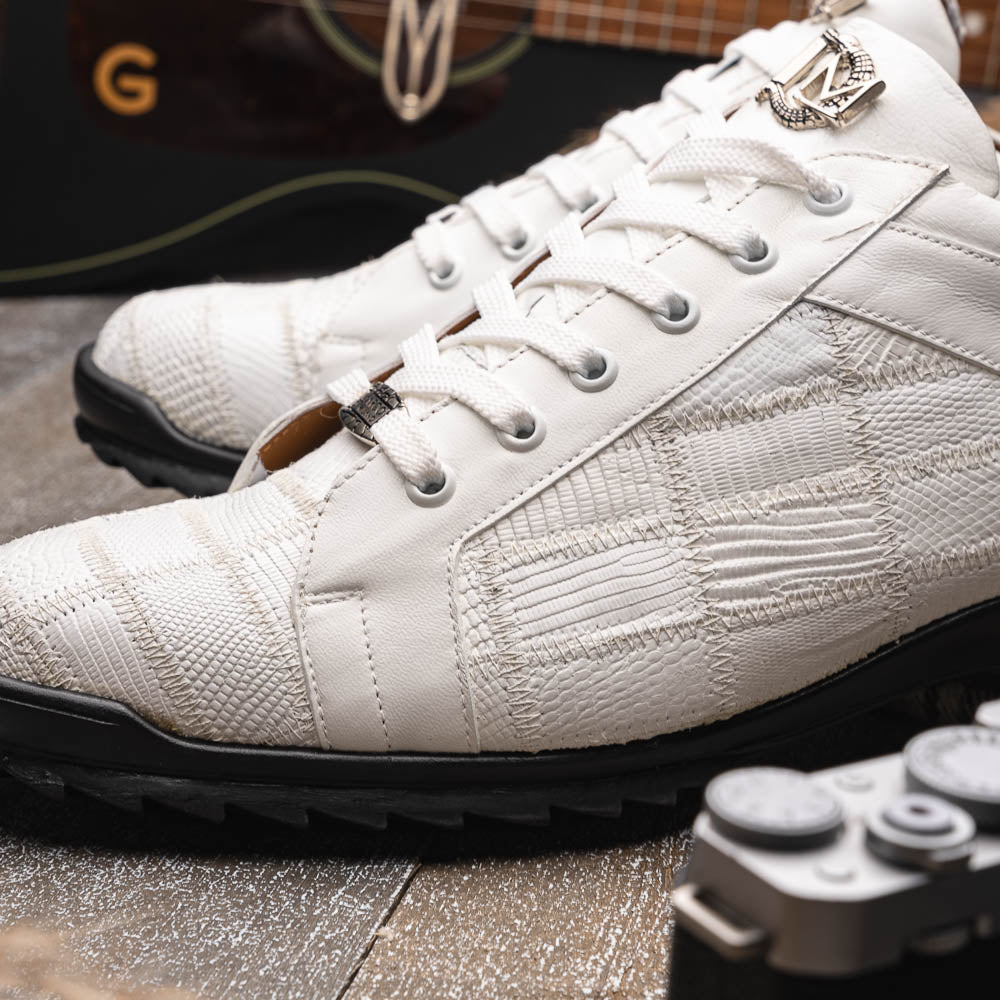 Bari White genuine lizard skin sneakers shoes men's Milano
