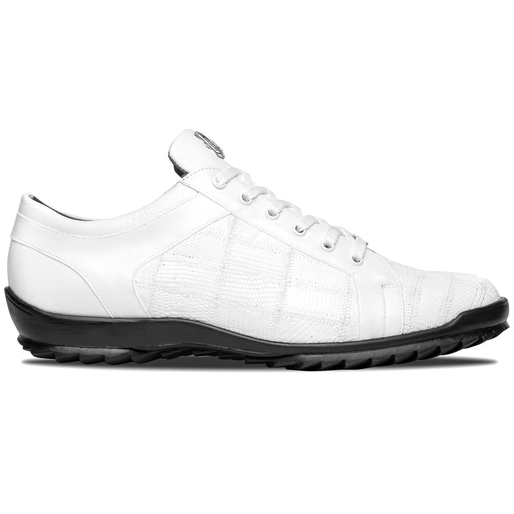 Bari White genuine lizard skin sneakers shoes men's Milano