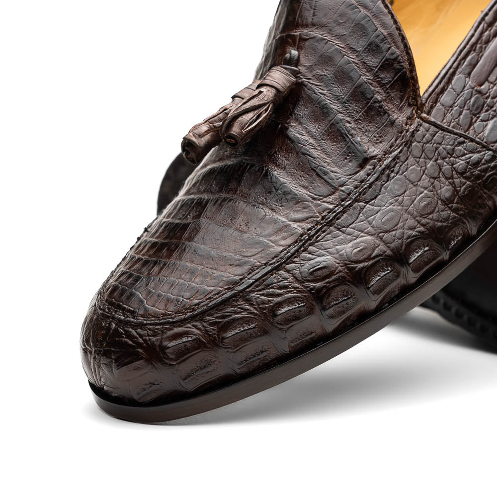 Bianchi Brown genuine Caiman crocodile loafers dress shoes men's