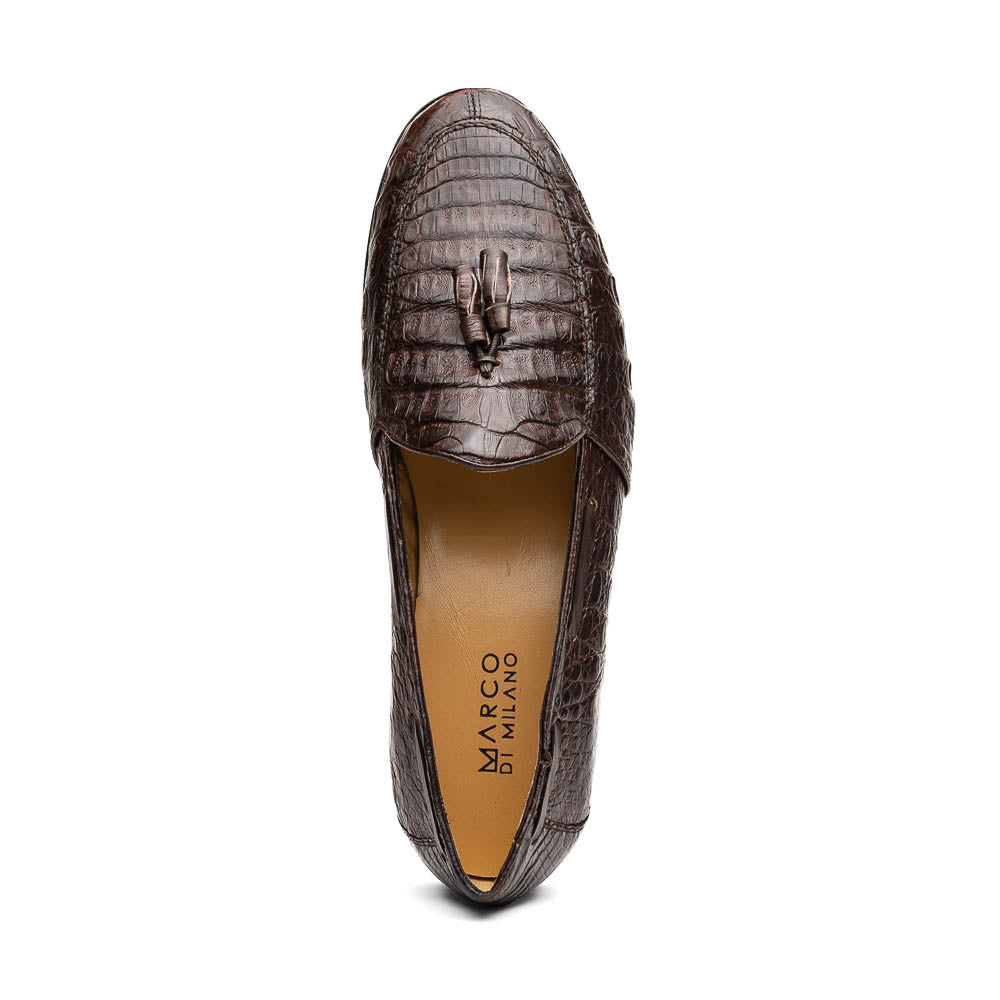 Bianchi Brown genuine Caiman crocodile loafers dress shoes men's