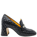 Black Leather Quilted Loafer Madison Maison Chunky Block Heels