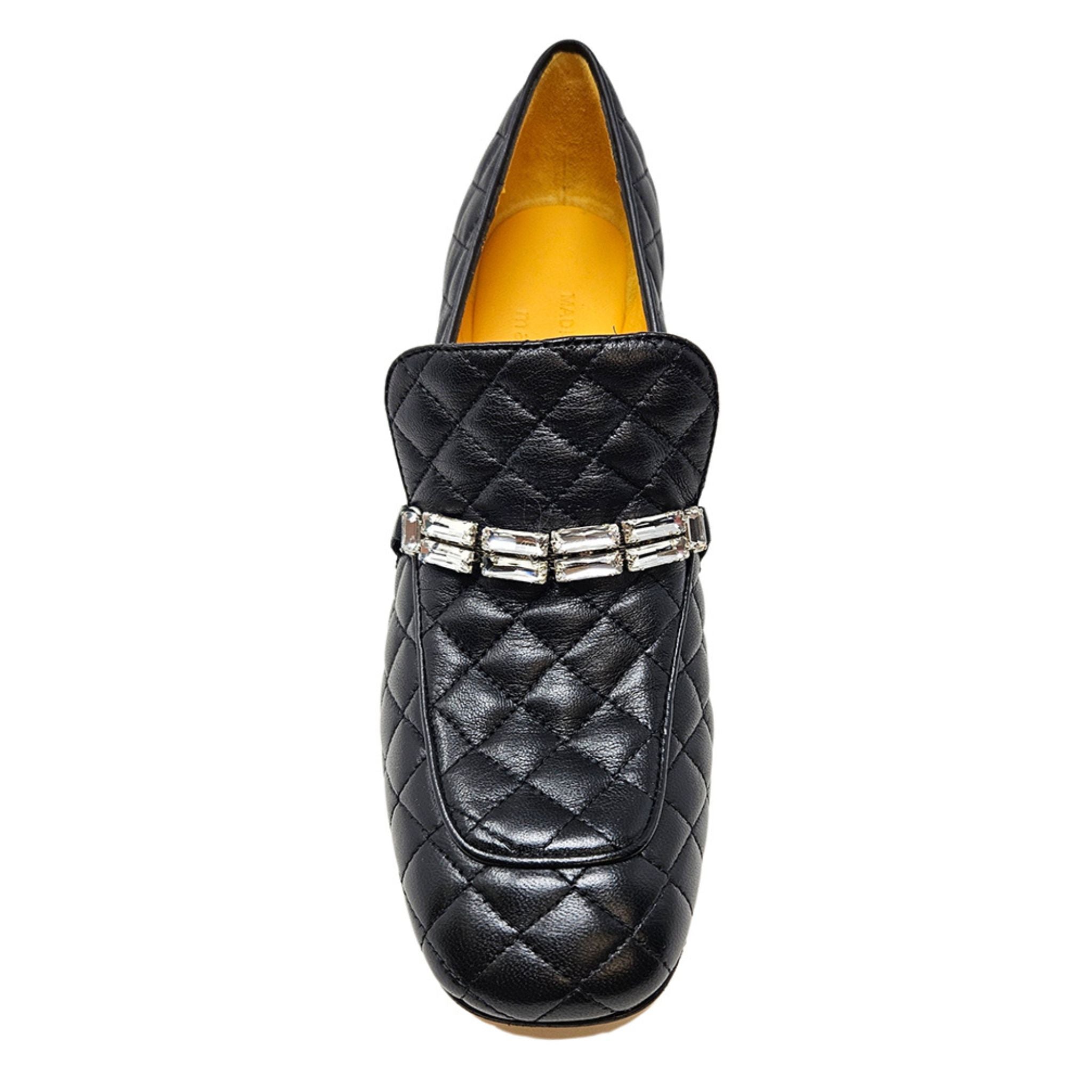 Black Leather Quilted Loafer Madison Maison Chunky Block Heels