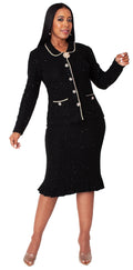 Black Sparkle Ruffle Hem Knit skirt Suit - 5378 church dressy occasion