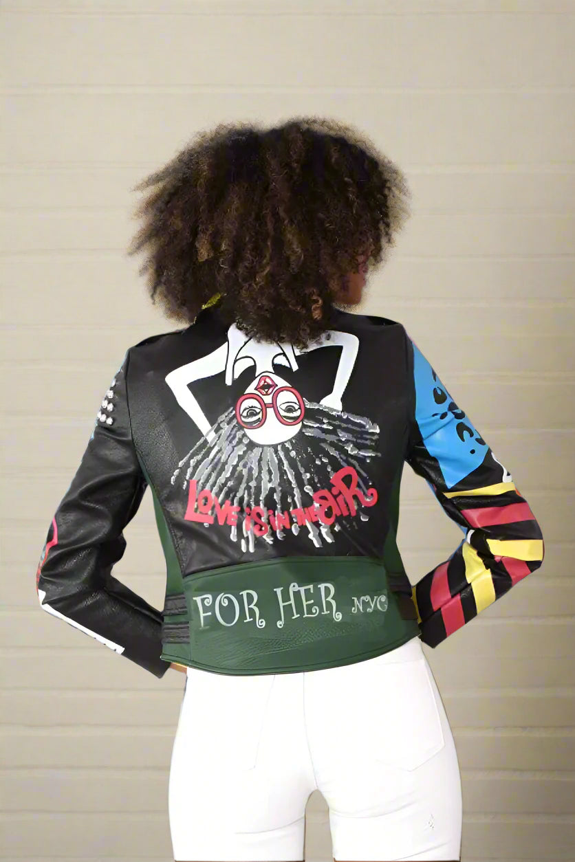 Bold Graphic For Her Leather Jacket -81760 ladies embellished all sizes including plus