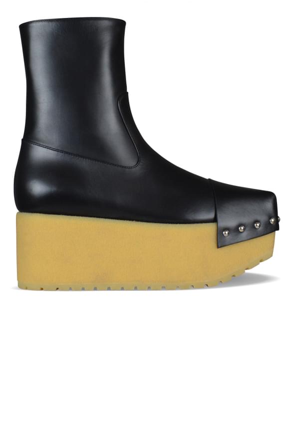 Moncler Ladies Zulima Ankle Boots black leather square toe studded platform