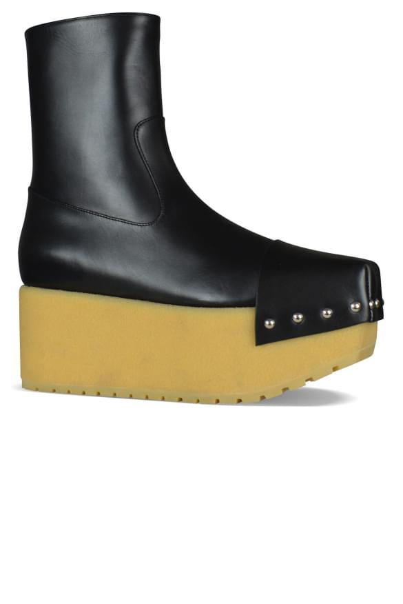 Moncler Ladies Zulima Ankle Boots black leather square toe studded platform