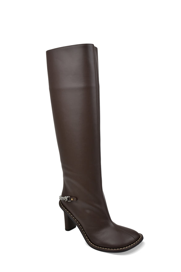 Stella Mccartney ladies Ryder Boots dark brown heels tall with silver chain