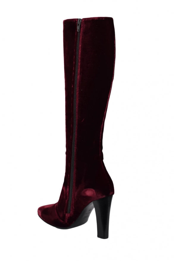 Yves Saint Laurent YSL ladies Lily Boots burgundy velvet heels