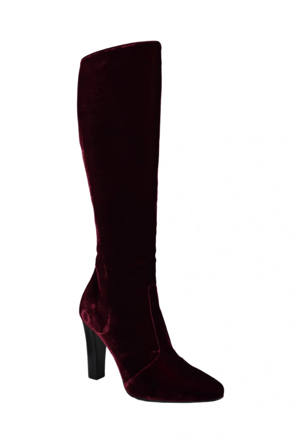 Yves Saint Laurent YSL ladies Lily Boots burgundy velvet heels