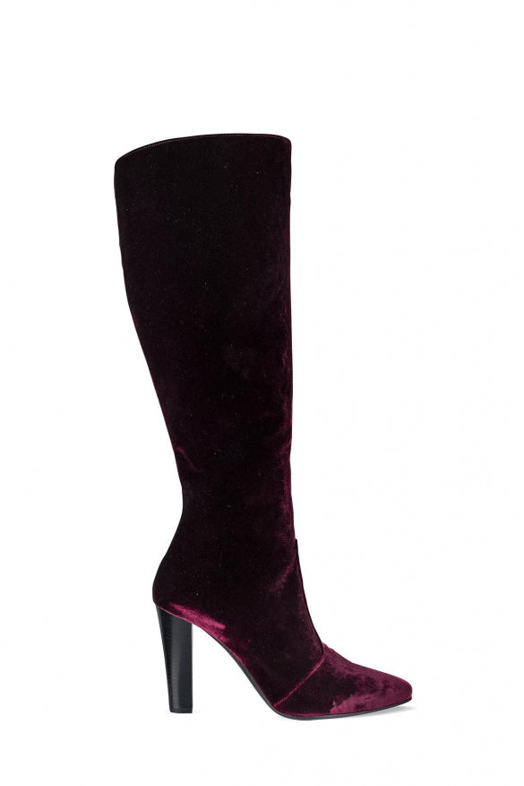 Yves Saint Laurent YSL ladies Lily Boots burgundy velvet heels