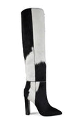 Yves Saint Laurent ladies 76 Boots black white foal leather YSL SZ 37