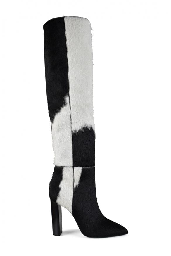 Yves Saint Laurent ladies 76 Boots black white foal leather YSL SZ 37